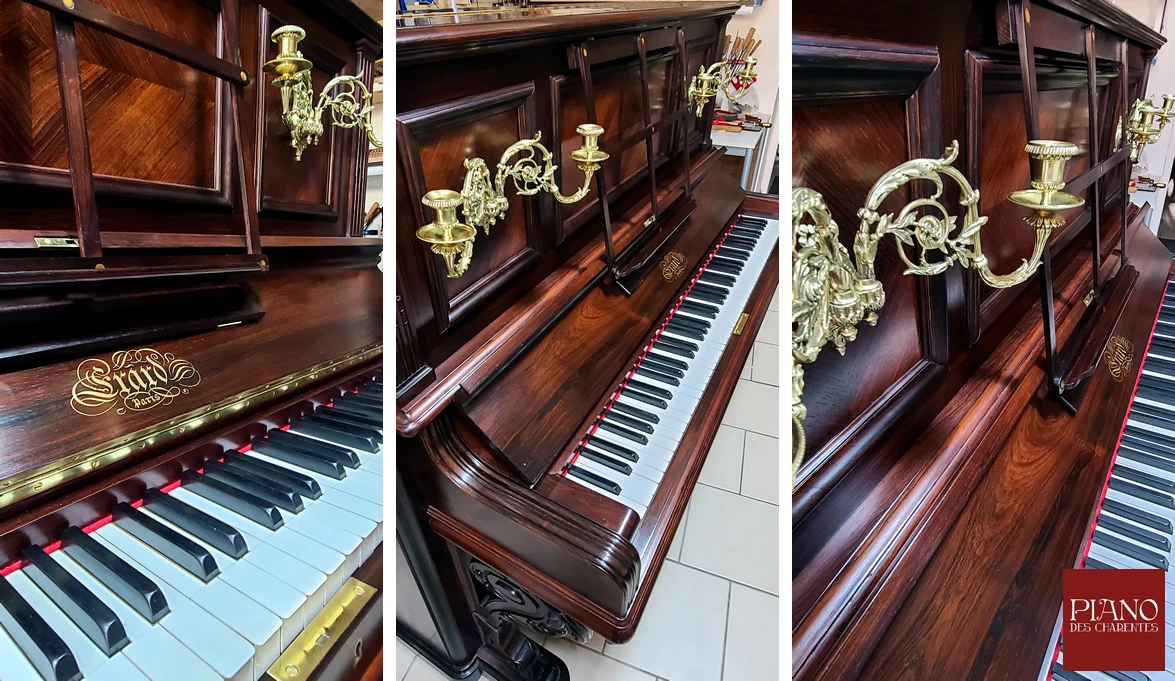 Piano droit oblique ERARD 1899 palissandre frisé