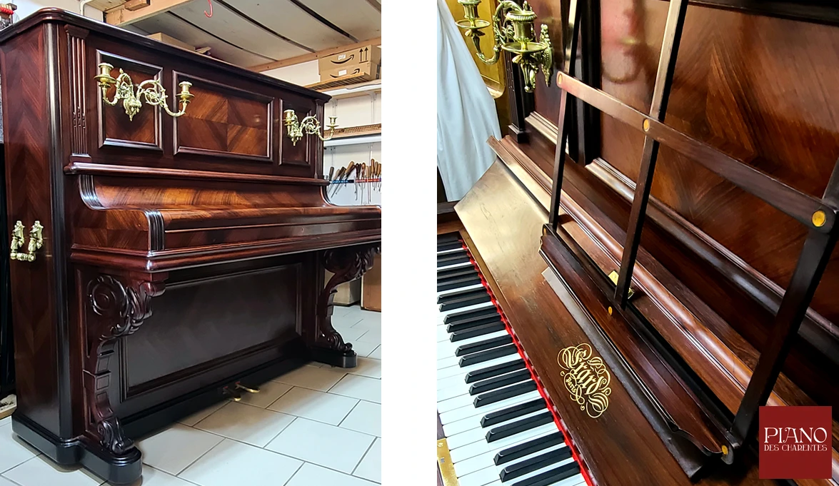 Piano droit ERARD 1899 N°9 oblique en palissandre frisé Piano droit ERARD 1899 N°9 oblique en palissandre frisé