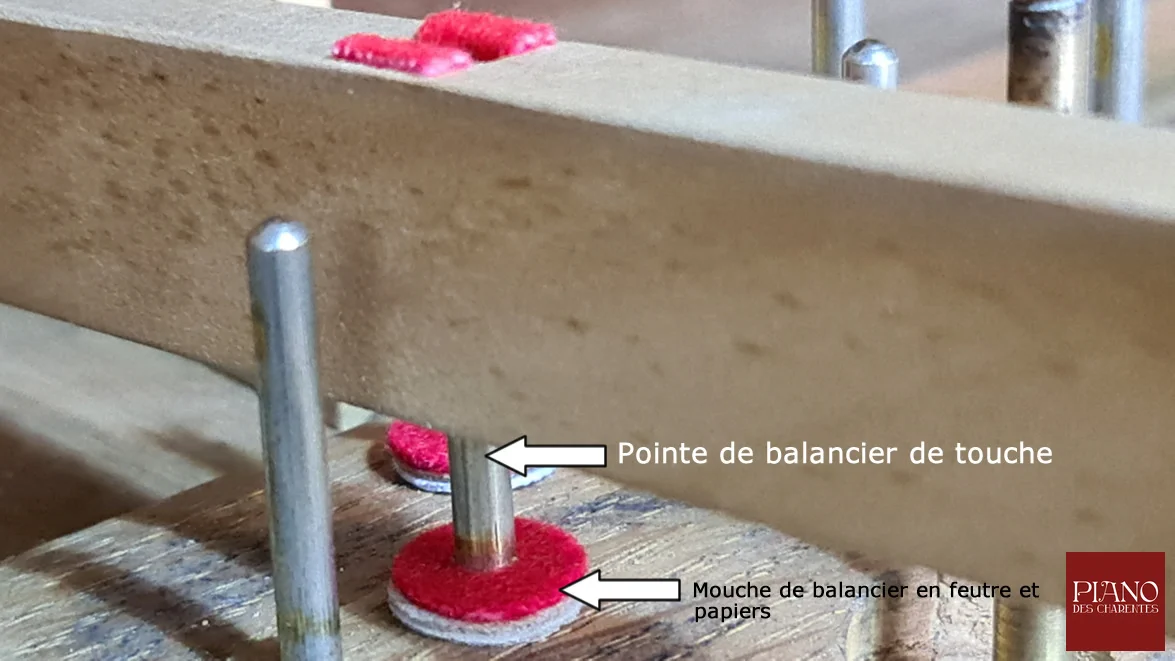 Pointe de balancier de touche avec ses mouches en feutre et papiers